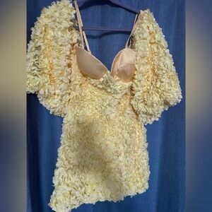 Lemon Yellow Floral Textured Mini Dress ASOS